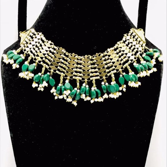 Woven Pearl Afghan Choker Necklace With Pearls and Beads, Tribal Afghan Choker - Picture 2 of 4